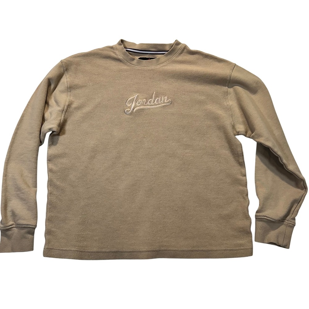 Jordan Sweatshirt Mens Medium Tan‎ Embroidered Script Logo Streetwear Sporty